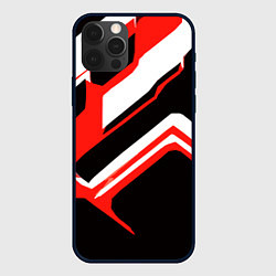 Чехол для iPhone 12 Pro Max Бело-красные линии на чёрном фоне, цвет: 3D-черный