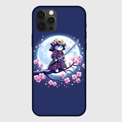 Чехол для iPhone 12 Pro Max Котёнок самурай - цветущая сакура, цвет: 3D-черный