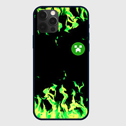 Чехол для iPhone 12 Pro Max Minecraft green flame, цвет: 3D-черный