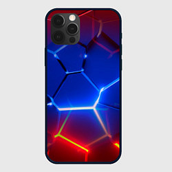 Чехол для iPhone 12 Pro Max Красные и синие неоновые плиты в разломе, цвет: 3D-черный