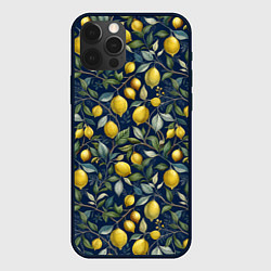 Чехол для iPhone 12 Pro Max Лимоны на ветках паттерн, цвет: 3D-черный