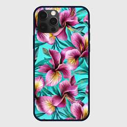 Чехол для iPhone 12 Pro Max Розовые ирисы лианы паттерн, цвет: 3D-черный