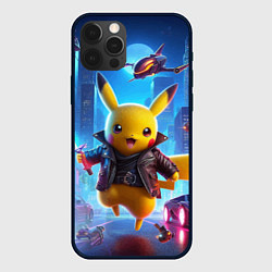 Чехол для iPhone 12 Pro Max Кибер Пикачу в неоновом городе - нейросеть, цвет: 3D-черный