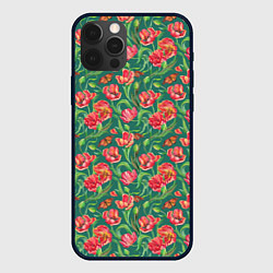 Чехол для iPhone 12 Pro Max Тюлпаны с бабочками, цвет: 3D-черный
