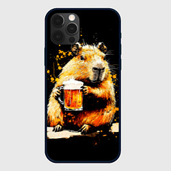 Чехол для iPhone 12 Pro Max Капибара с кружкой пива, цвет: 3D-черный
