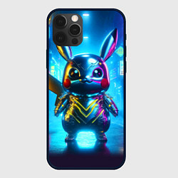 Чехол для iPhone 12 Pro Max Neon cyber Pikachu made of metal steel - ai art, цвет: 3D-черный