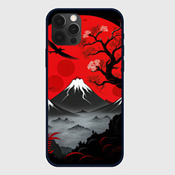 Чехол для iPhone 12 Pro Max Япония сакура и горы, цвет: 3D-черный