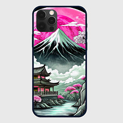 Чехол для iPhone 12 Pro Max Японский вулкан и деревья, цвет: 3D-черный