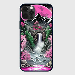 Чехол для iPhone 12 Pro Max Японские горы и водопад, цвет: 3D-черный