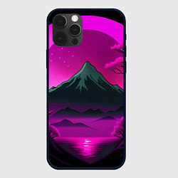 Чехол для iPhone 12 Pro Max Темная гора в фиолетовом закате Япония, цвет: 3D-черный