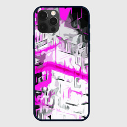 Чехол для iPhone 12 Pro Max Бело-розовая абстракция на чёрном фоне, цвет: 3D-черный