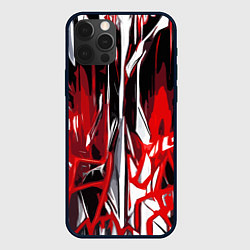 Чехол для iPhone 12 Pro Max Красно-белая хаотичная абстракция на чёрном фоне, цвет: 3D-черный
