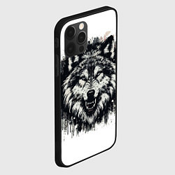 Чехол для iPhone 12 Pro Max Гранж - Портрет волка: голова, цвет: 3D-черный — фото 2