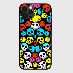 Чехол для iPhone 12 Pro Max Прикольный цветной паттерн из черепков - нейроарт, цвет: 3D-черный