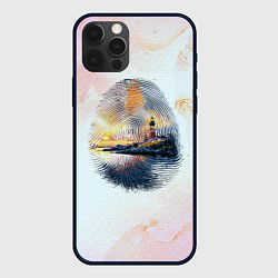 Чехол для iPhone 12 Pro Max Маяк у моря на закате в отпечатке пальца, цвет: 3D-черный