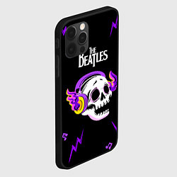 Чехол для iPhone 12 Pro Max The Beatles неоновый череп, цвет: 3D-черный — фото 2