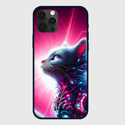 Чехол для iPhone 12 Pro Max Космический кибер котёнок - неоновое свечение, цвет: 3D-черный