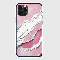 Чехол для iPhone 12 Pro Max Рваная бумага с розовой акварелью, цвет: 3D-черный