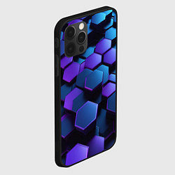 Чехол для iPhone 12 Pro Max Трехмерные фиолетовые шестиугольники, цвет: 3D-черный — фото 2