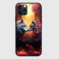 Чехол для iPhone 12 Pro Max Влюбленные волки и искры, цвет: 3D-черный