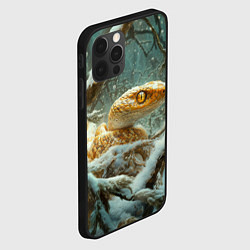 Чехол для iPhone 12 Pro Max Золотистая змея в зимнем лесу, цвет: 3D-черный — фото 2