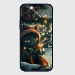 Чехол для iPhone 12 Pro Max Новогодний черный котик, цвет: 3D-черный