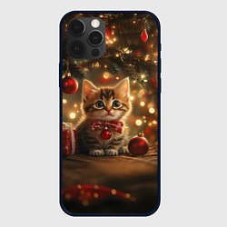 Чехол для iPhone 12 Pro Max Новогодний милый котенок под елкой, цвет: 3D-черный