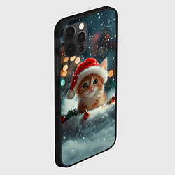 Чехол для iPhone 12 Pro Max Новогодний котенок и снег, цвет: 3D-черный — фото 2