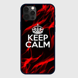 Чехол для iPhone 12 Pro Max Keep calm flame red, цвет: 3D-черный