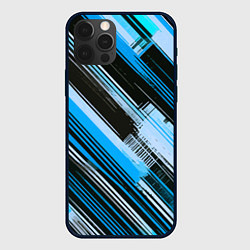 Чехол для iPhone 12 Pro Max Синие диагональные полосы на чёрном фоне, цвет: 3D-черный