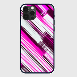 Чехол для iPhone 12 Pro Max Розовые диагональные полосы на белом фоне, цвет: 3D-черный