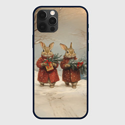 Чехол для iPhone 12 Pro Max Зайцы с новогодними подарками, цвет: 3D-черный