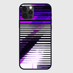 Чехол для iPhone 12 Pro Max Фиолетово-чёрные полосы на белом фоне, цвет: 3D-черный