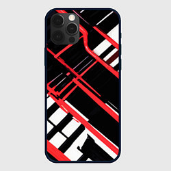 Чехол для iPhone 12 Pro Max Красно-белые линии на чёрном фоне, цвет: 3D-черный