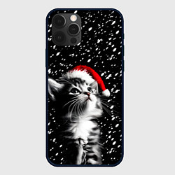 Чехол для iPhone 12 Pro Max Милый котенок - первый снег, цвет: 3D-черный