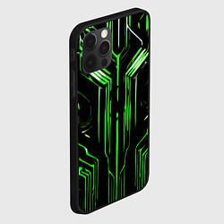 Чехол для iPhone 12 Pro Max Green stripes on a black background, цвет: 3D-черный — фото 2