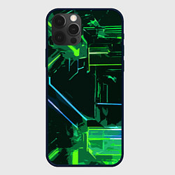Чехол для iPhone 12 Pro Max Зелёно-голубые полосы на чёрном фоне, цвет: 3D-черный