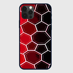 Чехол для iPhone 12 Pro Max Белые шестиугольники на чёрно-красном фоне, цвет: 3D-черный