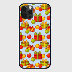 Чехол для iPhone 12 Pro Max Новогодний паттерн с подарками и ёлочными шариками, цвет: 3D-черный