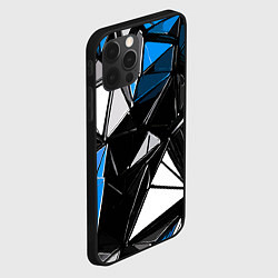 Чехол для iPhone 12 Pro Max Сине-белые рельефные треугольники на чёрном фоне, цвет: 3D-черный — фото 2