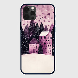 Чехол для iPhone 12 Pro Max Новогодние домики в лесу, цвет: 3D-черный