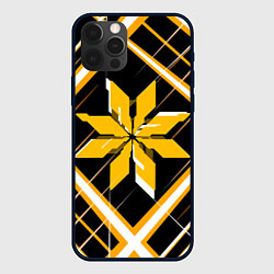 Чехол для iPhone 12 Pro Max Жёлто-белая звезда и полосы на чёрном фоне, цвет: 3D-черный