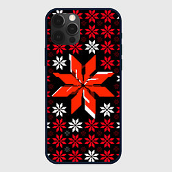 Чехол для iPhone 12 Pro Max Красно-белые звёзды на чёрном фоне, цвет: 3D-черный