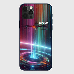 Чехол для iPhone 12 Pro Max Spaceship in the neon cosmos - nasa, цвет: 3D-черный