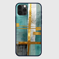 Чехол для iPhone 12 Pro Max Узоры акварелью бирюзового и золотого цвета, цвет: 3D-черный