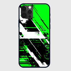 Чехол для iPhone 12 Pro Max Diagonal black and white stripes on a green backgr, цвет: 3D-черный