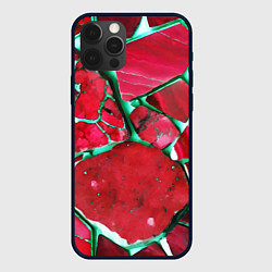 Чехол для iPhone 12 Pro Max Зеленый минерал в красном камне, цвет: 3D-черный