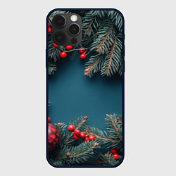 Чехол для iPhone 12 Pro Max Новогодний фон и рябина, цвет: 3D-черный