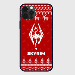 Чехол для iPhone 12 Pro Max Новогодний Skyrim с оленями, цвет: 3D-черный