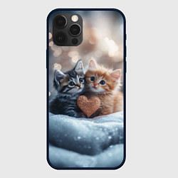 Чехол для iPhone 12 Pro Max Влюбленные котята с сердечком, цвет: 3D-черный